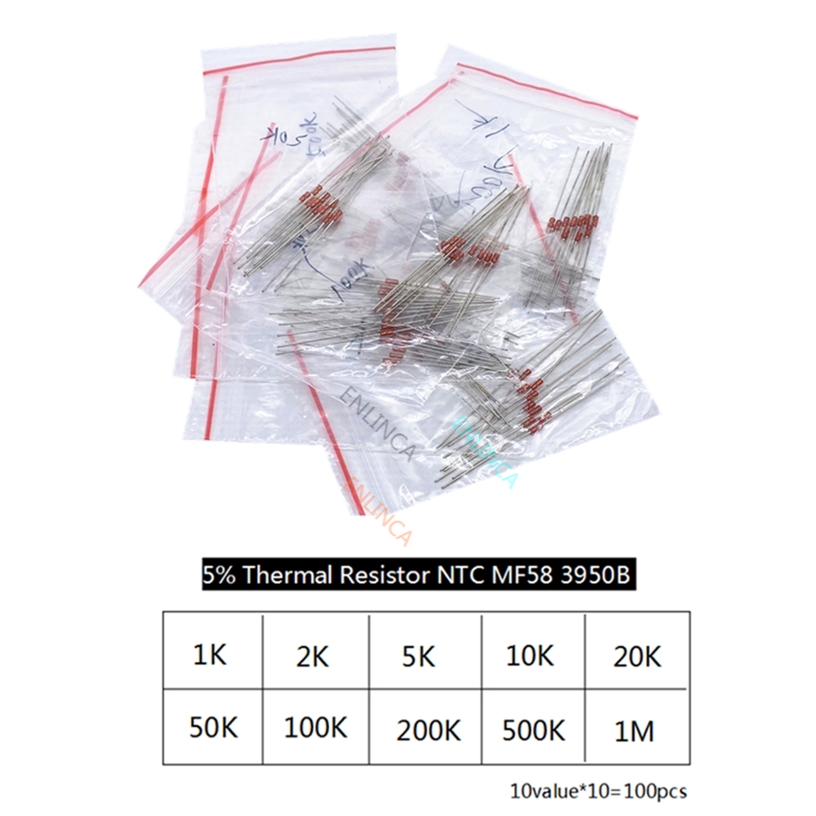 Комплект 10 значений * 10 = 100 шт. Термический резистор NTC MF58 1K 2K 5K 10K 20K 50K 100K 200K 500K 1M 5% 3950B Ом R Термисторный датчик