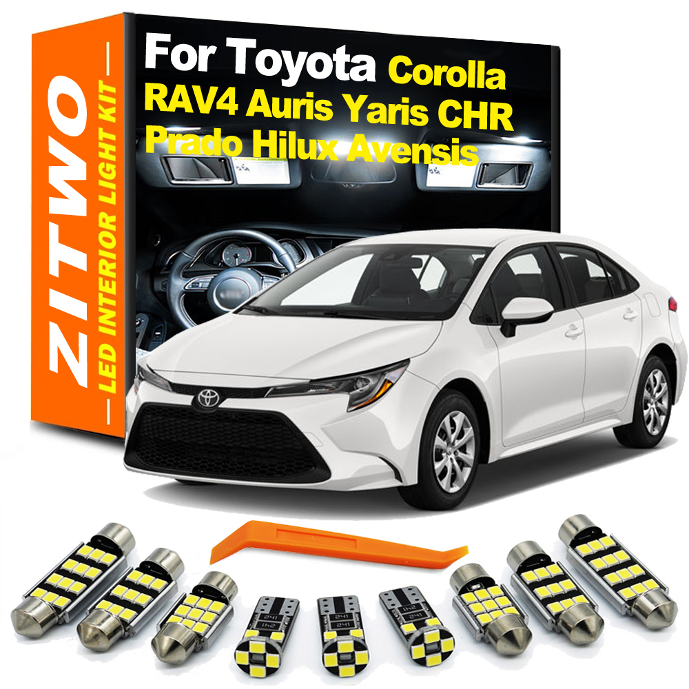 ZITWO Zestaw żarówek LED do oświetlenia wnętrza samochodu do Toyota Corolla RAV4 CHR C-HR Avensis T25 T27 Auris Prado LC 120 150 Yaris Hilux
