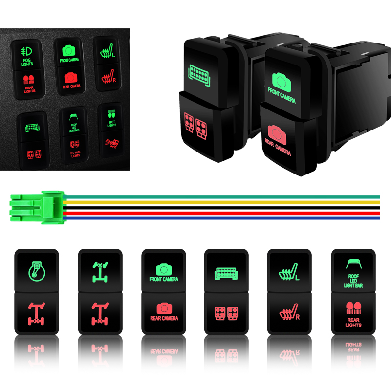 12V Led Light Bar Work Lights Green Red Dual Push Button Latching Switch For Toyota Prado 4Runner Landcruiser FJ Cruiser Tacoma