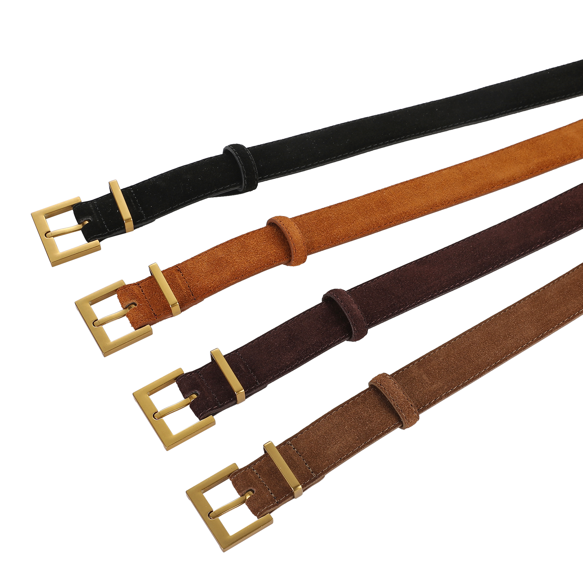Cinturón doble de cuero genuino para mujer, elegante ante de piel de vaca con elegante hebilla de aleación cuadrada, ideal para vestidos y pantalones vaqueros