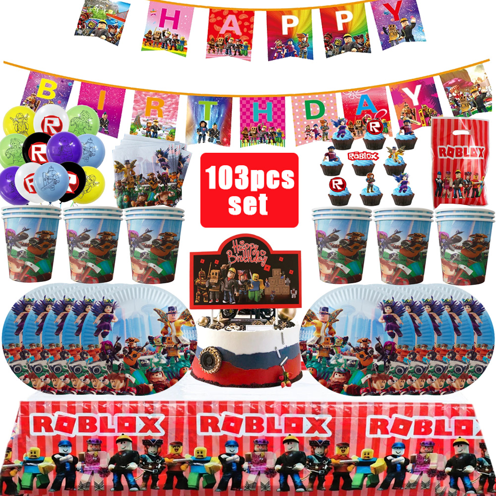 Roblox decoración de fiesta de cumpleaños juego Roblox vajilla mantel globo pastel Topper telón de fondo bebé Showe juguete suministros para fiestas