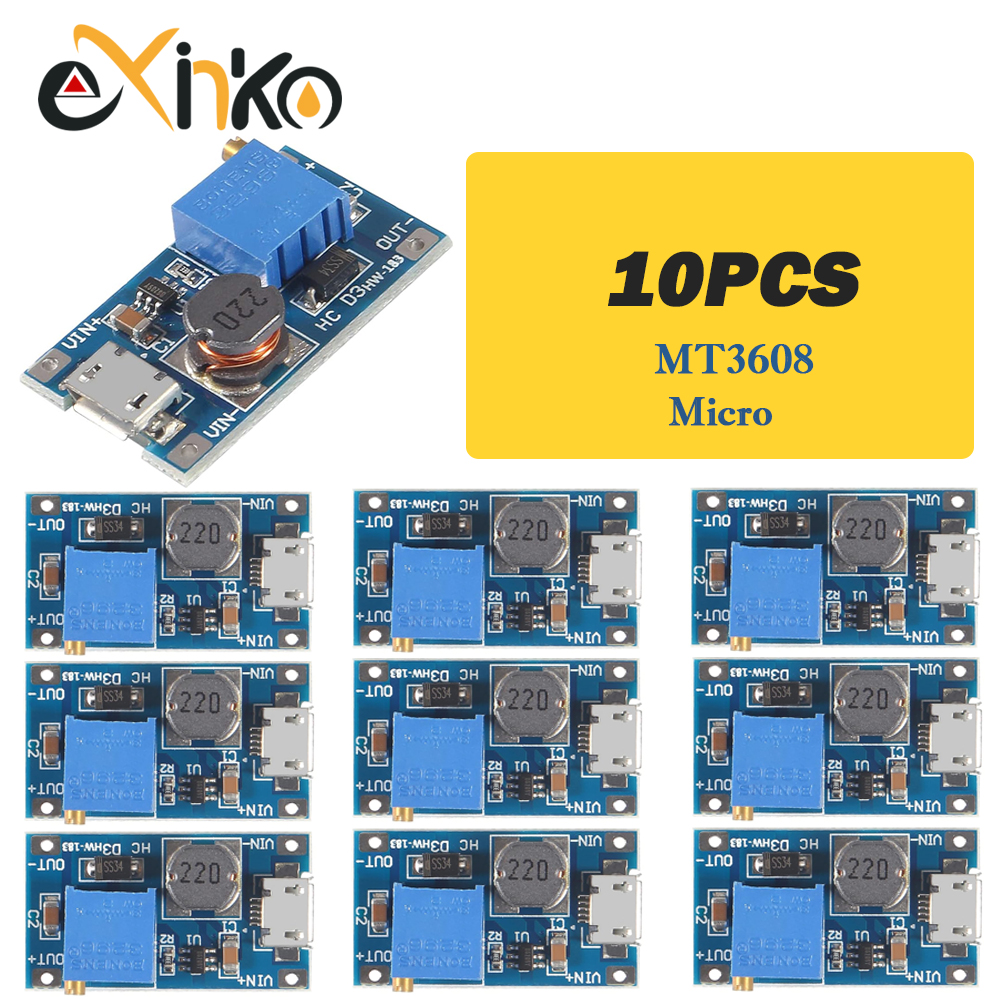 5/10 шт. MT3608 Регулируемый повышающий модуль, регулятор напряжения Micro USB Type-c 2 В-24 В до 5 В-28 В 2A повышающий преобразователь постоянного тока в постоянный