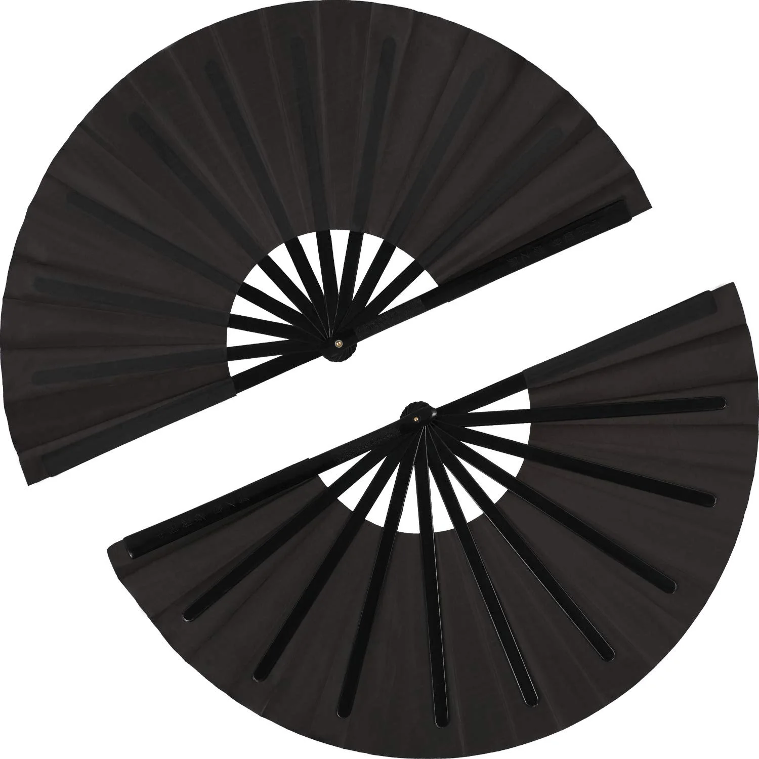 2 Pieces Large Folding Fan Nylon Cloth Handheld Folding Fan Chinese Kung Fu Tai Chi Fan Black Decoration Fold Hand Fan For Pa