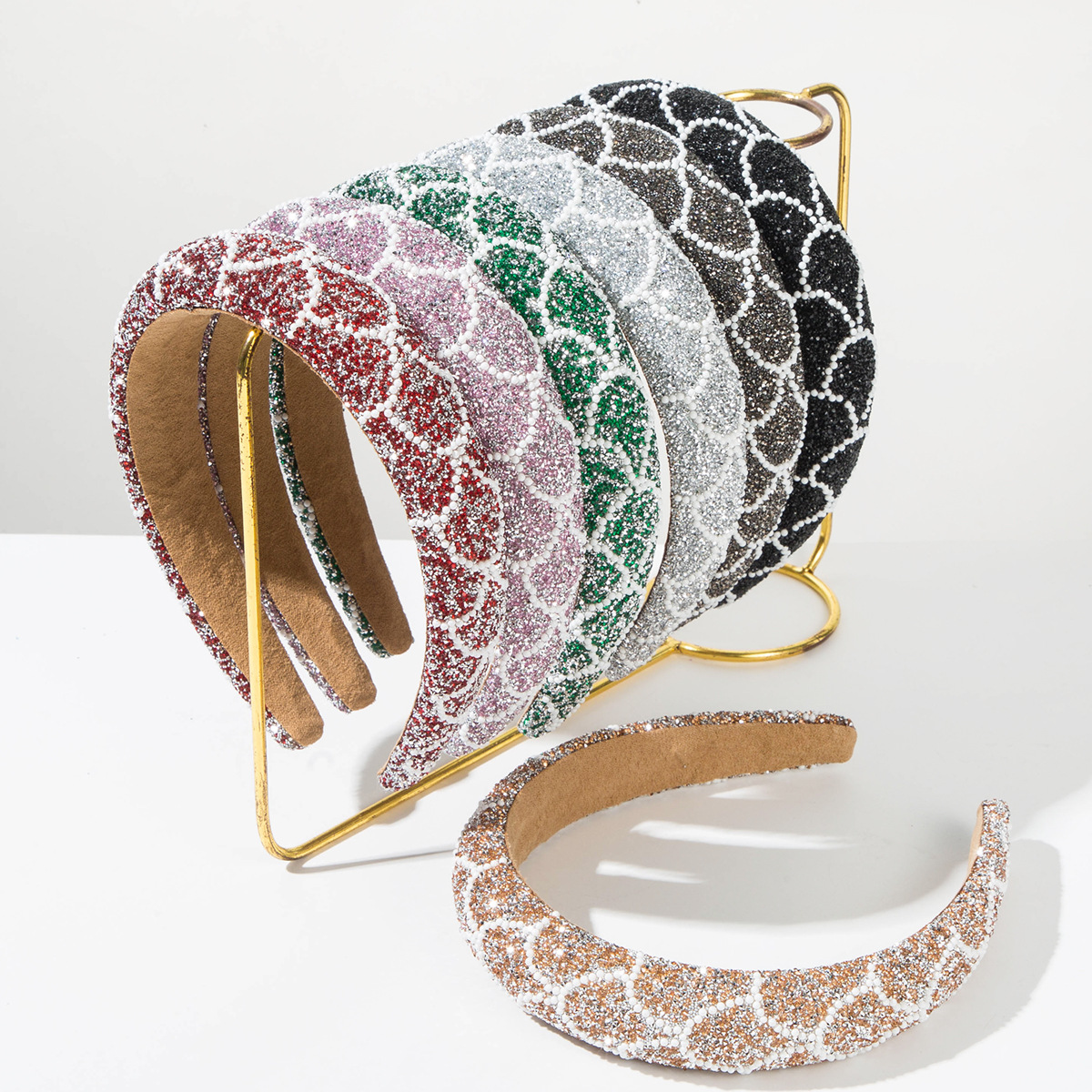 Tiara Luxuosa com Padrão de Escamas de Peixe em Glitter Completo, Faixa de Cabelo Acolchoada com Lantejoulas Brilhantes para Mulheres, Acessório Glamoroso para Festas e Baladas