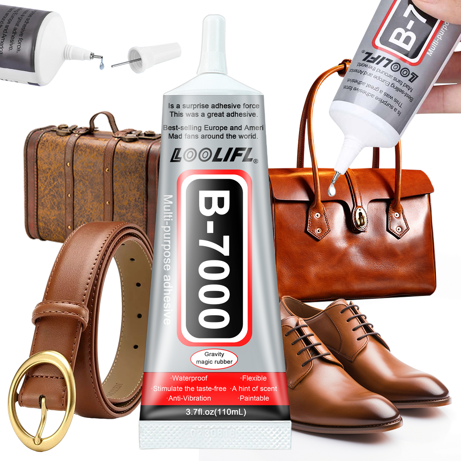 LOOLIFL B-7000 Leather Repair Glue 15/25/50/110ml - High Strength Adhesive for Shoes, Bags, Residue-Free & Washable