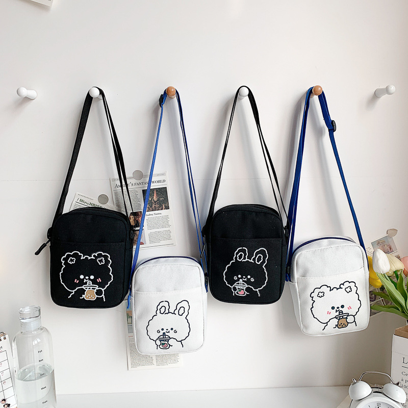 Bolsos cruzados con estampado de conejo y oso para mujer y niña, Mini bolso cuadrado de lona, bolsos de dibujos animados a la moda, bolso de hombro para teléfono, nuevo