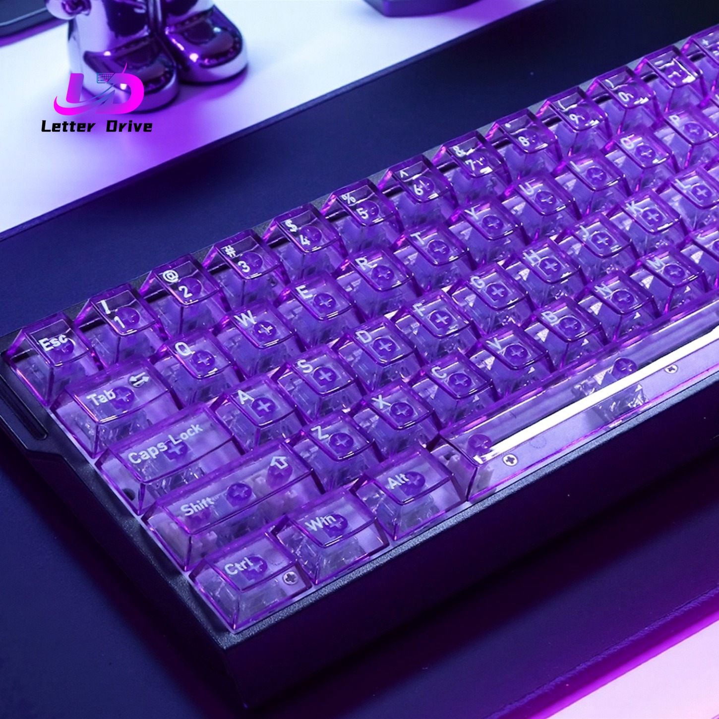 132 Tombol Baru Profil Cherry Transparan Ungu, Keycap PC yang Dapat Menyala di Bawah Lampu, Set Keycap Kustom untuk Keyboard Mekanik MX