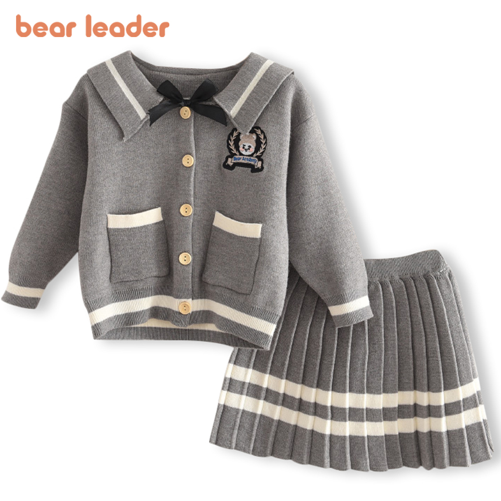 Bear Leader-Conjuntos de ropa informal para niña, conjuntos de estilo universitario, suéter, Top, falda con tirantes, trajes de moda, Invierno