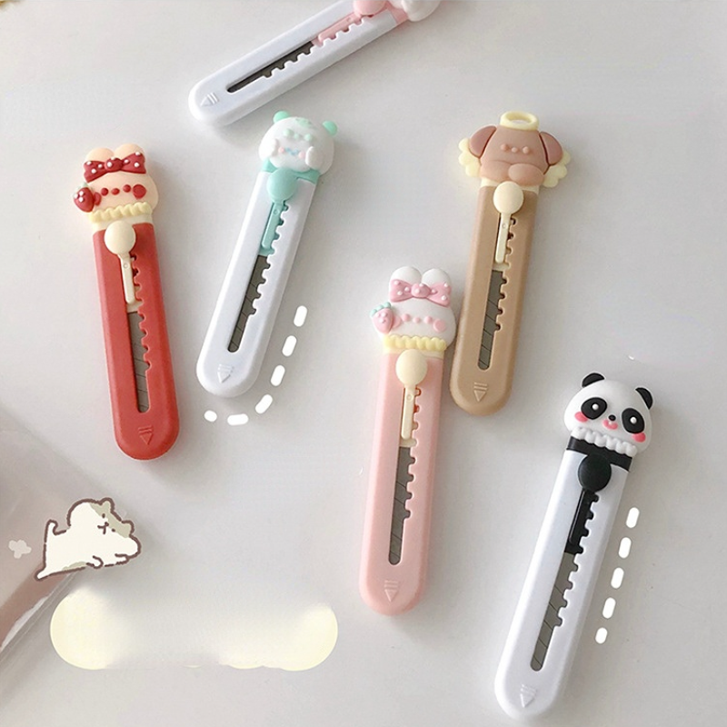 Mini cuchillo portátil de dibujos animados Kawaii, cortador de papel elástico de bolsillo, suministros de oficina, escuela, premio de regalo