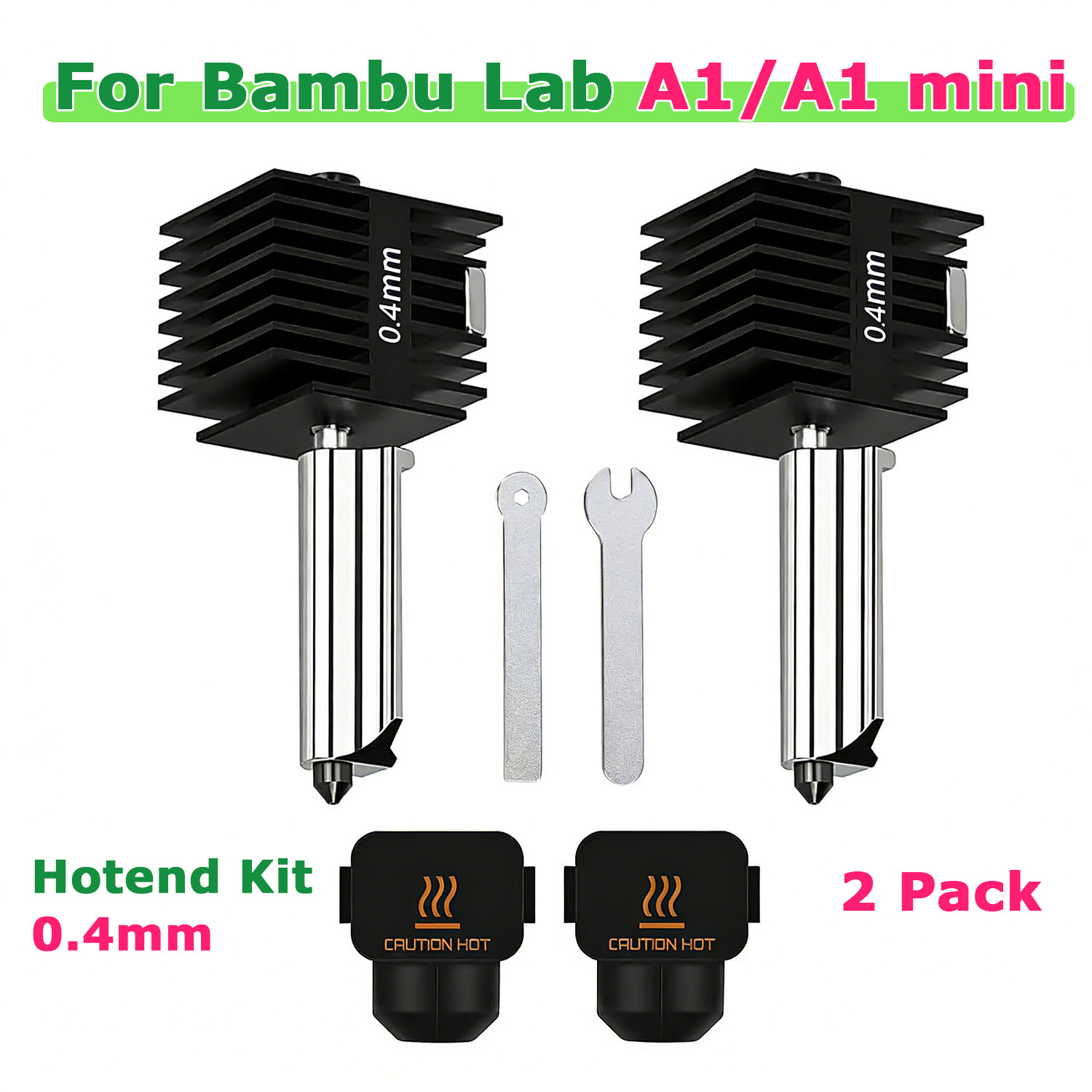 Zestaw 2 szt. Hotendów A1 Mini/A1, dysza ze stali hartowanej 0,4 mm, wysokotemperaturowy zamiennik ekstrudera do drukarki 3D Bambu Lab