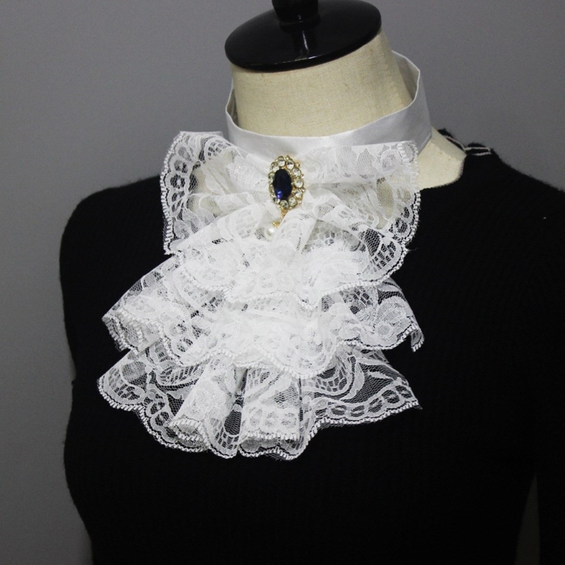 Colar com babados renascentista para mulheres, colarinho com babados, gola falsa, pescoço em camadas