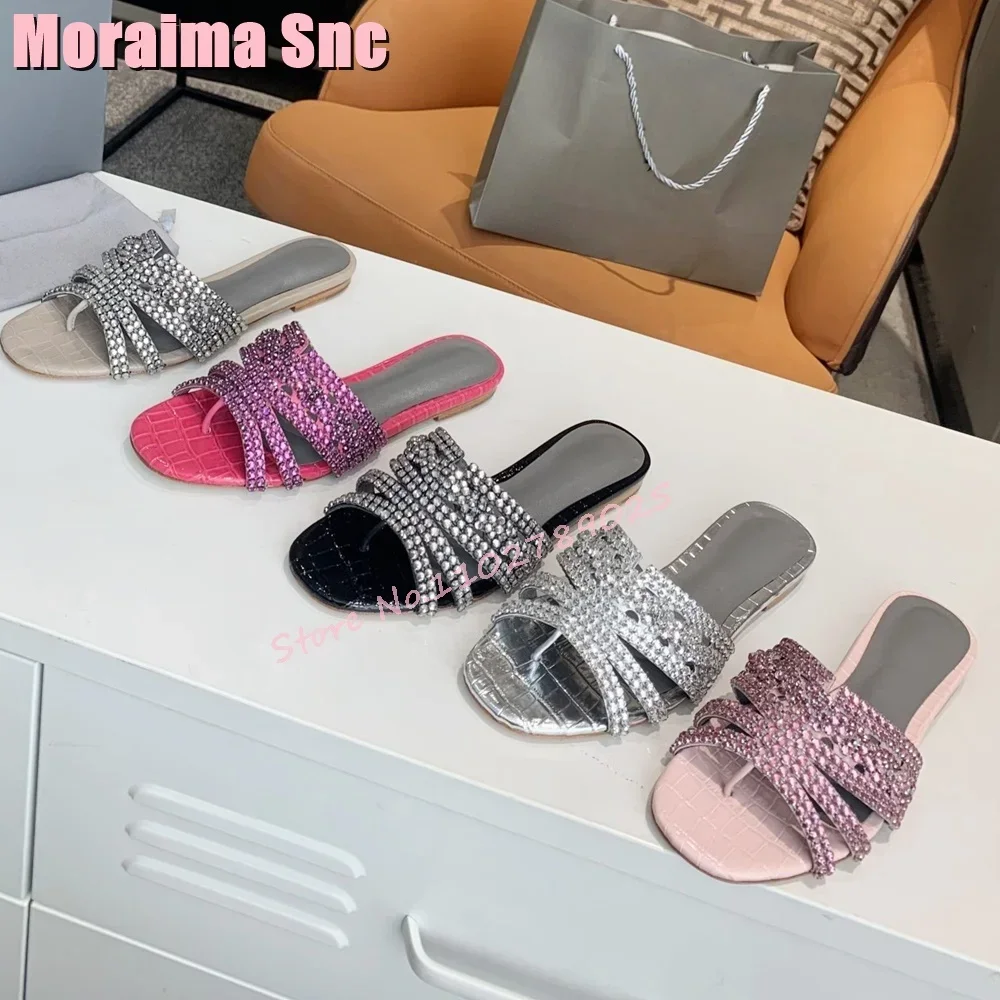 Luxury Crystal Round Toe Slippers Flat With Clip Toe Fashion Casual Outdoor Women's Shoes Summer Beach Pink Solid 2026 Newest