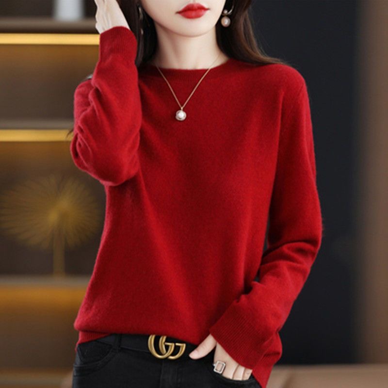 Suéter de mujer con cuello redondo Otoño Invierno Jersey básico cálido Casual Pulls Jumpers coreano de manga larga prendas de punto sólidas camisa de fondo