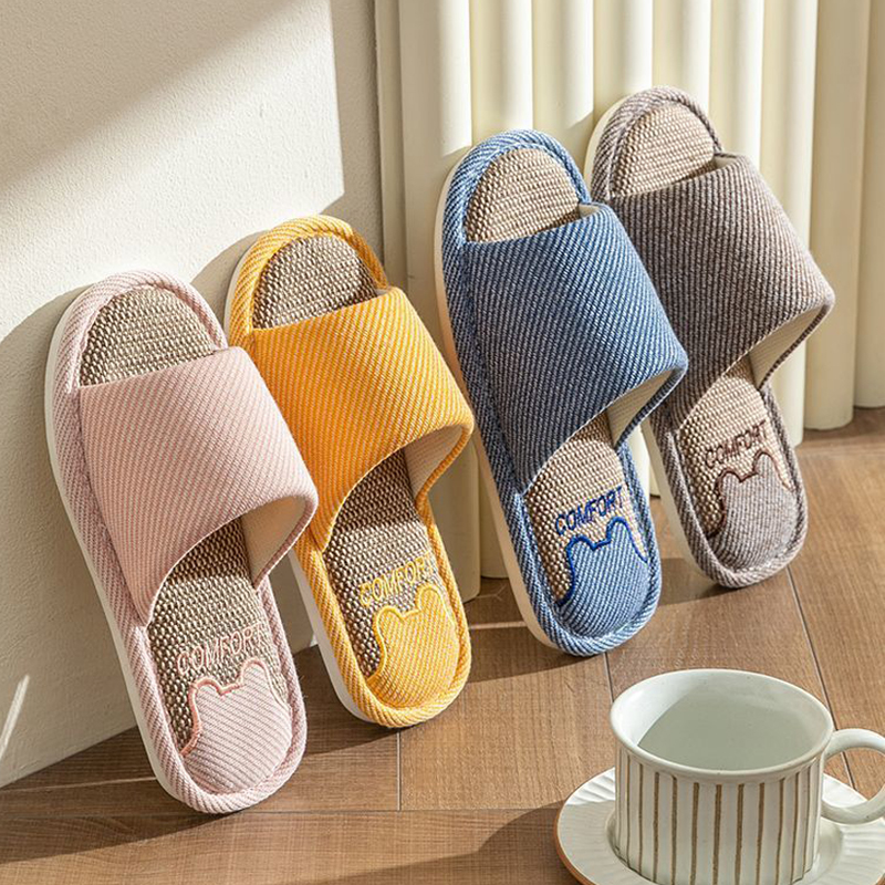 Vrouwen Linnen Slippers Vier Seizoenen Vrouwen Indoor Sandalen Volwassenen Cartoon Slides Koppels Open tenen Ademende Thuis Schoenen