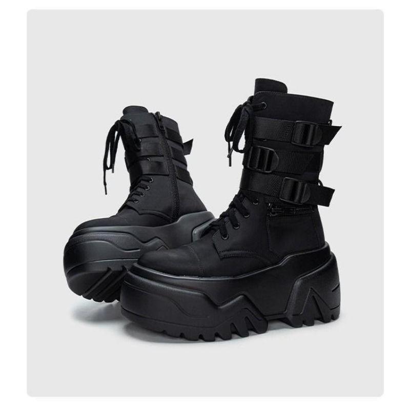 Mulheres botas de tornozelo outono couro sapatos grossos mulher alta plataforma respirável tênis 9cm sola grossa cunhas motocicletas botas