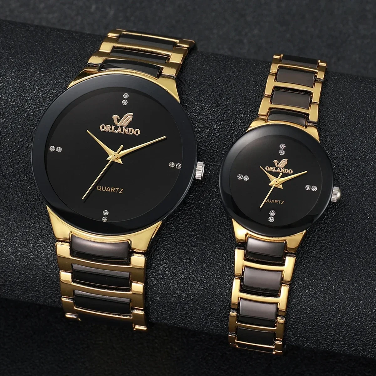 2 peças relógios de casal moda pulseira de aço inoxidável masculino feminino conjunto de relógios de quartzo analógicos
