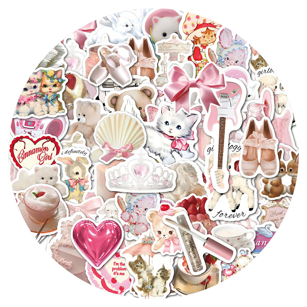 Pegatinas de dibujos animados rosas Kawaii, calcomanías estéticas bonitas para maleta, nevera, teléfono, equipaje, portátil, guitarra, coche, juguetes, 10/30/60 Uds.