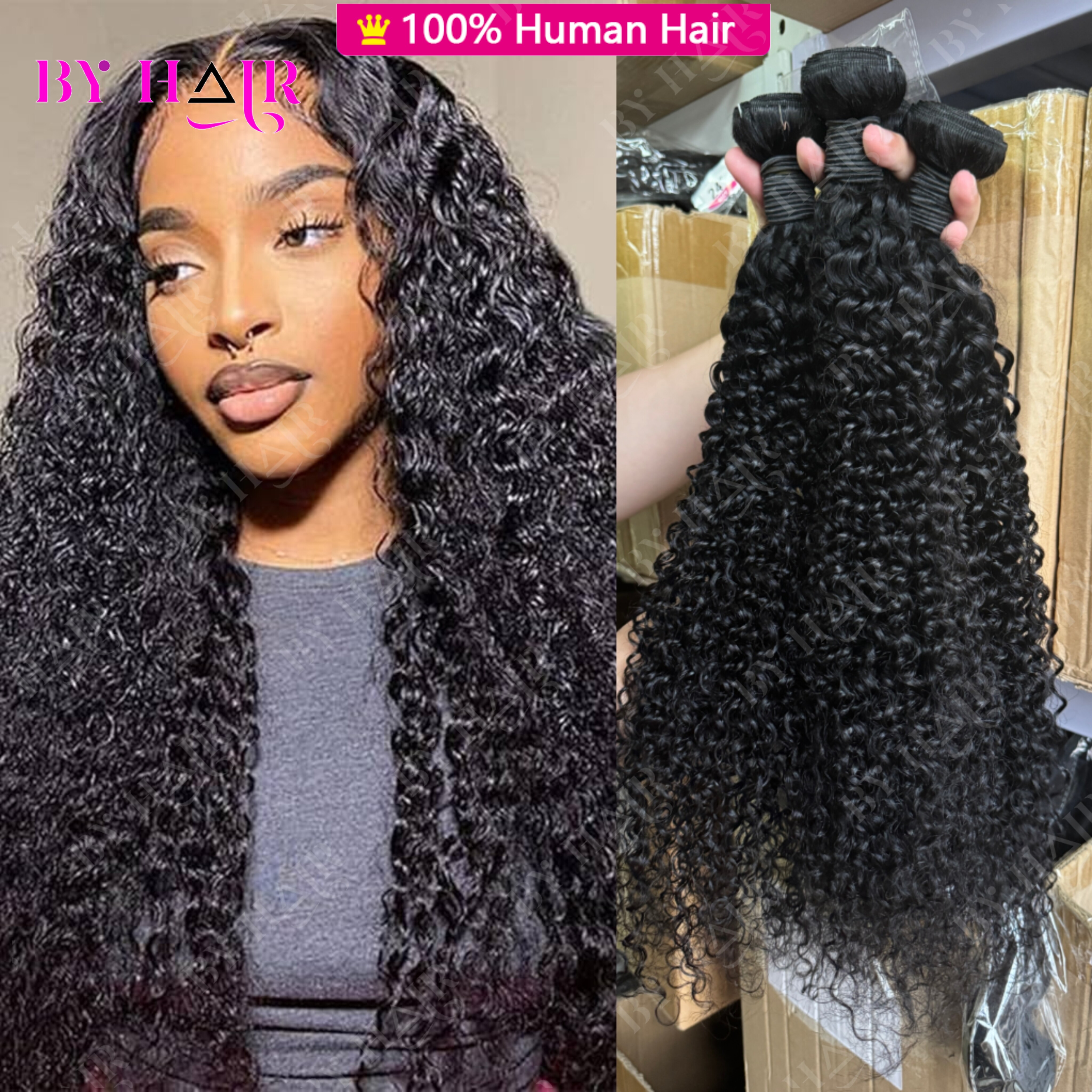 12A Kinky Curly Echthaar-Bündel Lockiges Haar Brasilianisches Nass-und-Welliges Natürliches Schwarzes Remy-Haar 100% Echthaar-Extensions