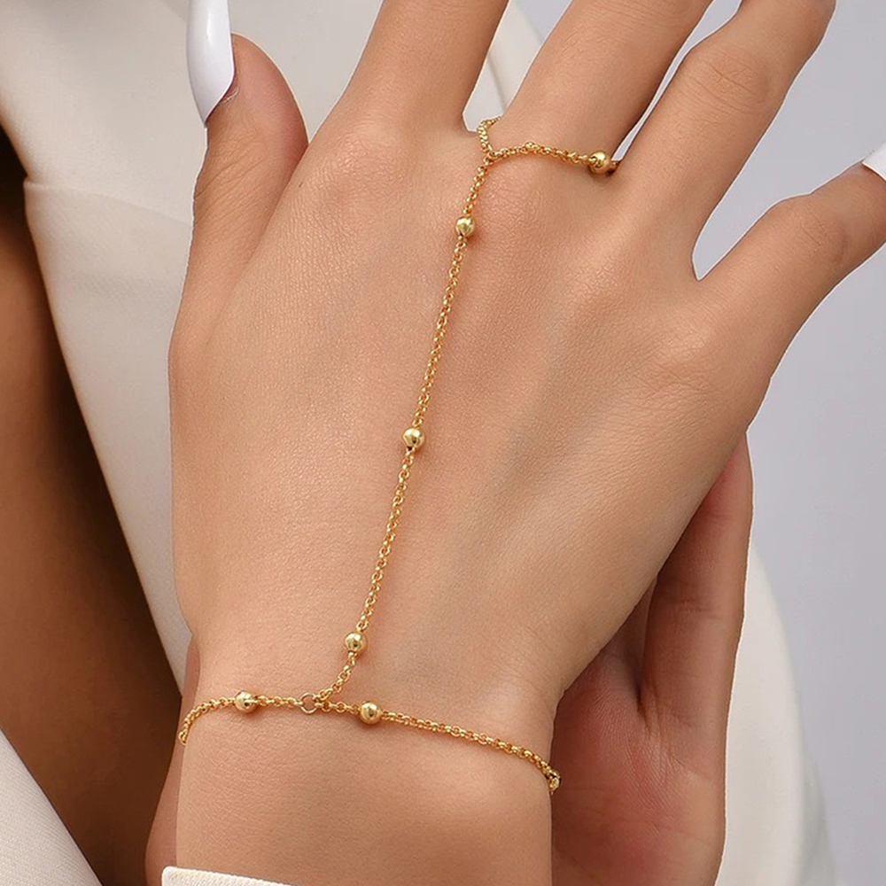 Gelang baja tahan karat, desain kepribadian rantai jari bermanik-manik gelang minimalis untuk perhiasan wanita hadiah teman terbaik baru