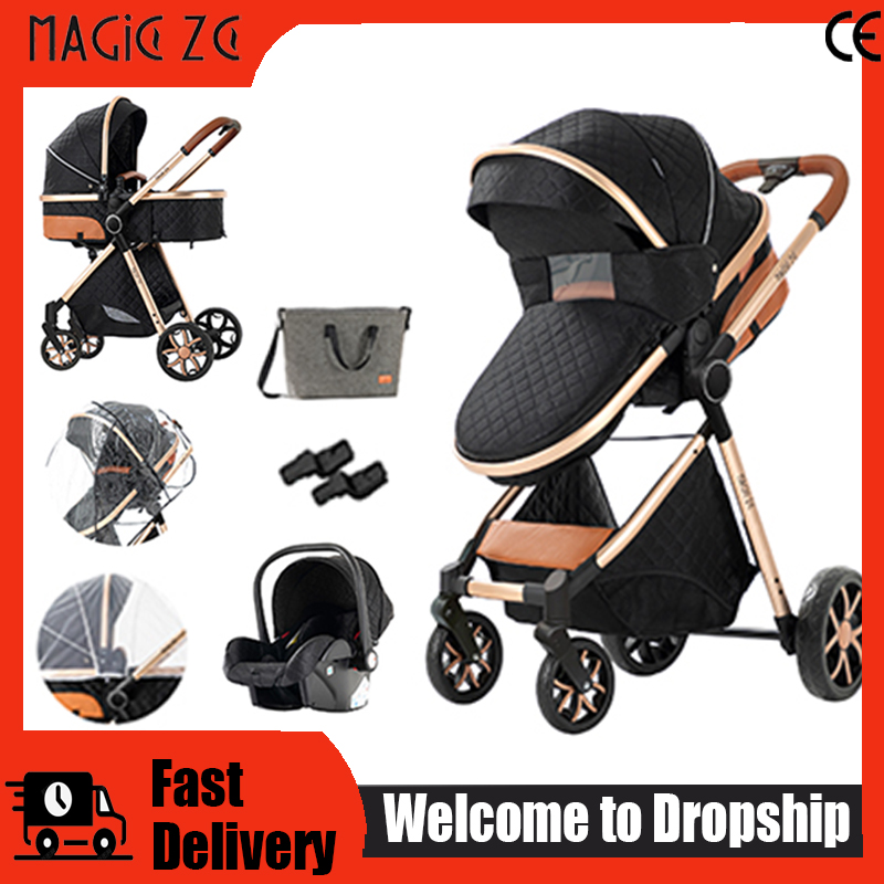 Carrinho de Bebê 3 em 1 com Assento para Carro, Dobrável, Fácil de Transportar, Estável, Bidirecional, Compacto, com Capota, Sistema de Viagem para Recém-Nascidos