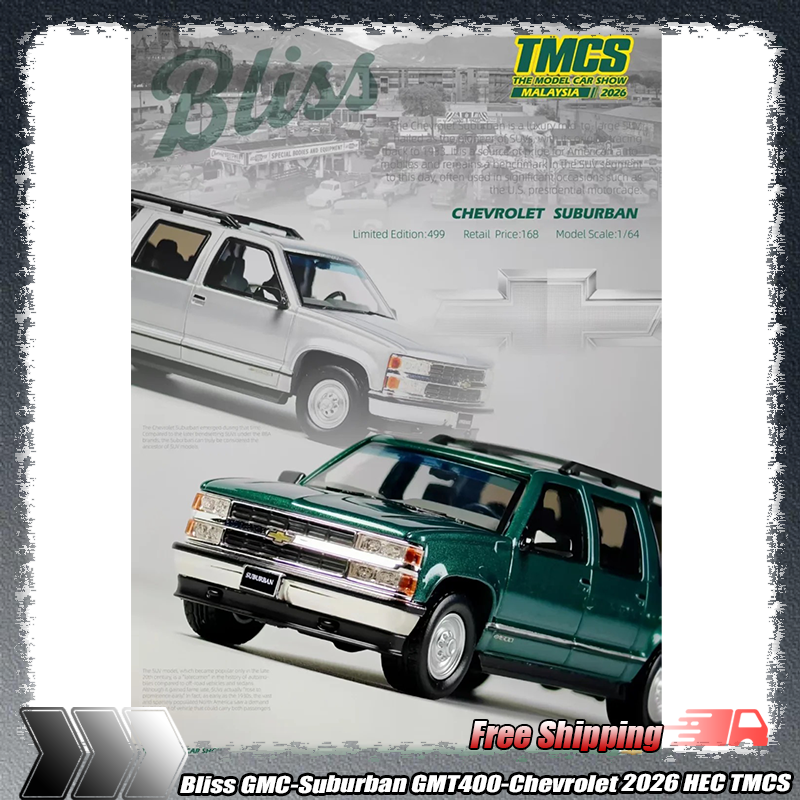 Bliss 1:64 Gmc-Suburban Gmt400-Chevrolet 2026 Tmcs Hec, Modelo de Auto en Miniatura de Aleación Fundida a Presión, Simulación, Personalizado, Juguete para Niños, Regalos