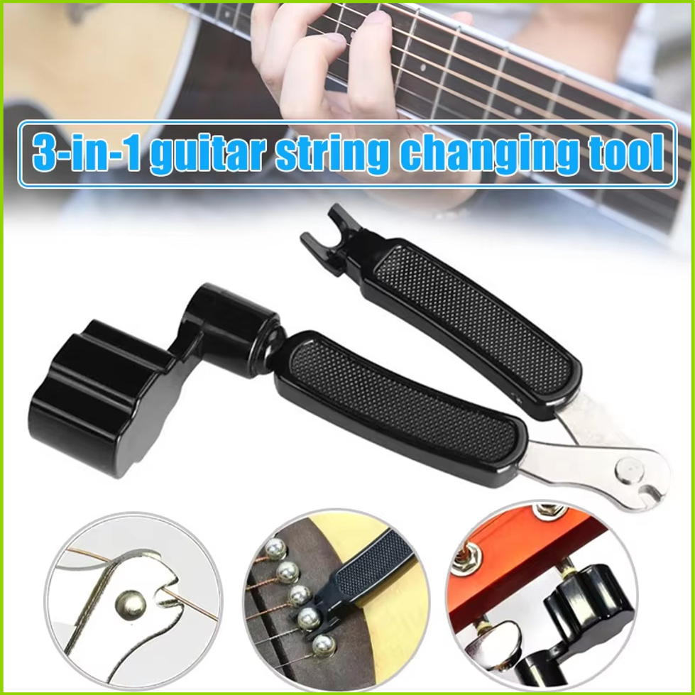 Enrolador de Cordas de Guitarra 3 em 1: Enrolador de Pinos + Cortador de Cordas + Extrator de Pinos - Ferramenta de Manutenção e Reparo para Instrumentos Musicais