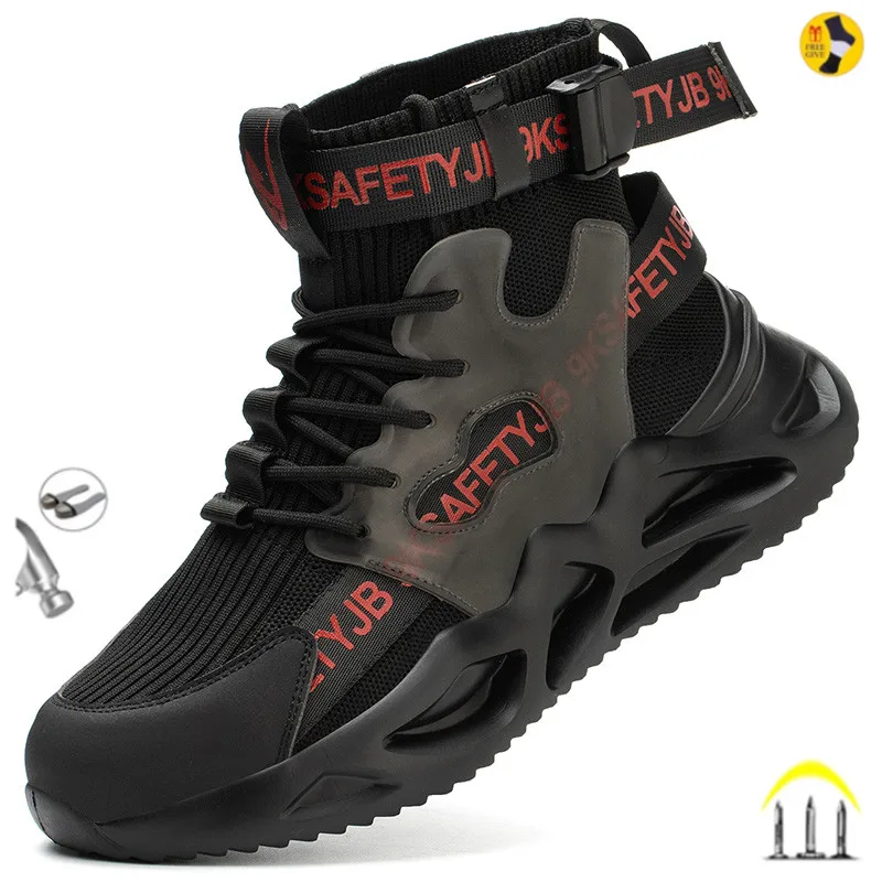 Botas de trabajo de moda, zapatos de seguridad indestructibles con puntera de acero para hombres, zapatillas industriales a prueba de perforaciones, calzado masculino adulto