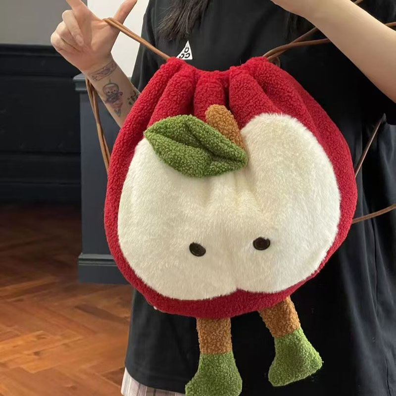 Mochila con cordón de manzana esponjosa para Cosplay de Anime Love and Deepspace Caleb, bolso de hombro de dibujos animados, mochila de gran capacidad, regalo de Navidad
