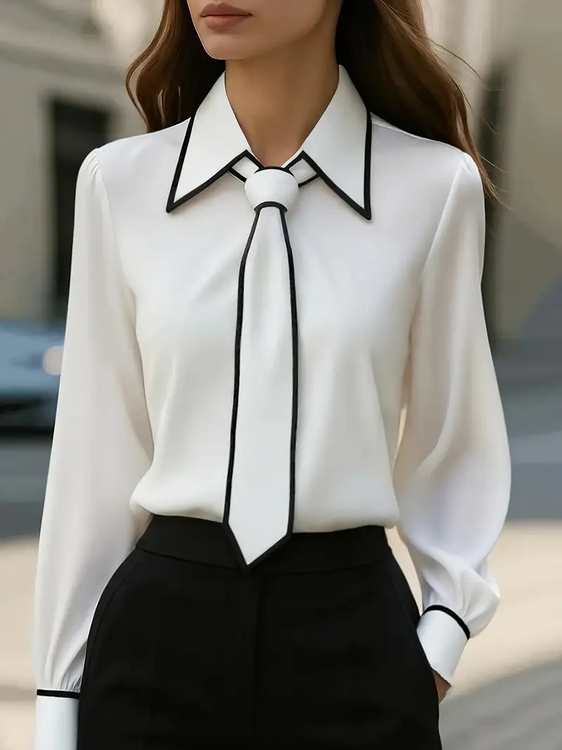 Camicia casual a maniche lunghe dal design con risvolto alla moda da donna