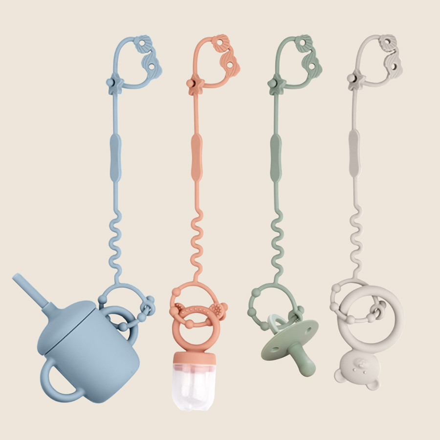 Novo silicone mordedor brinquedos para mordedor anti-perdido ajustável dos desenhos animados chupeta corrente crianças titular do bocal carrinho de bebê acessórios