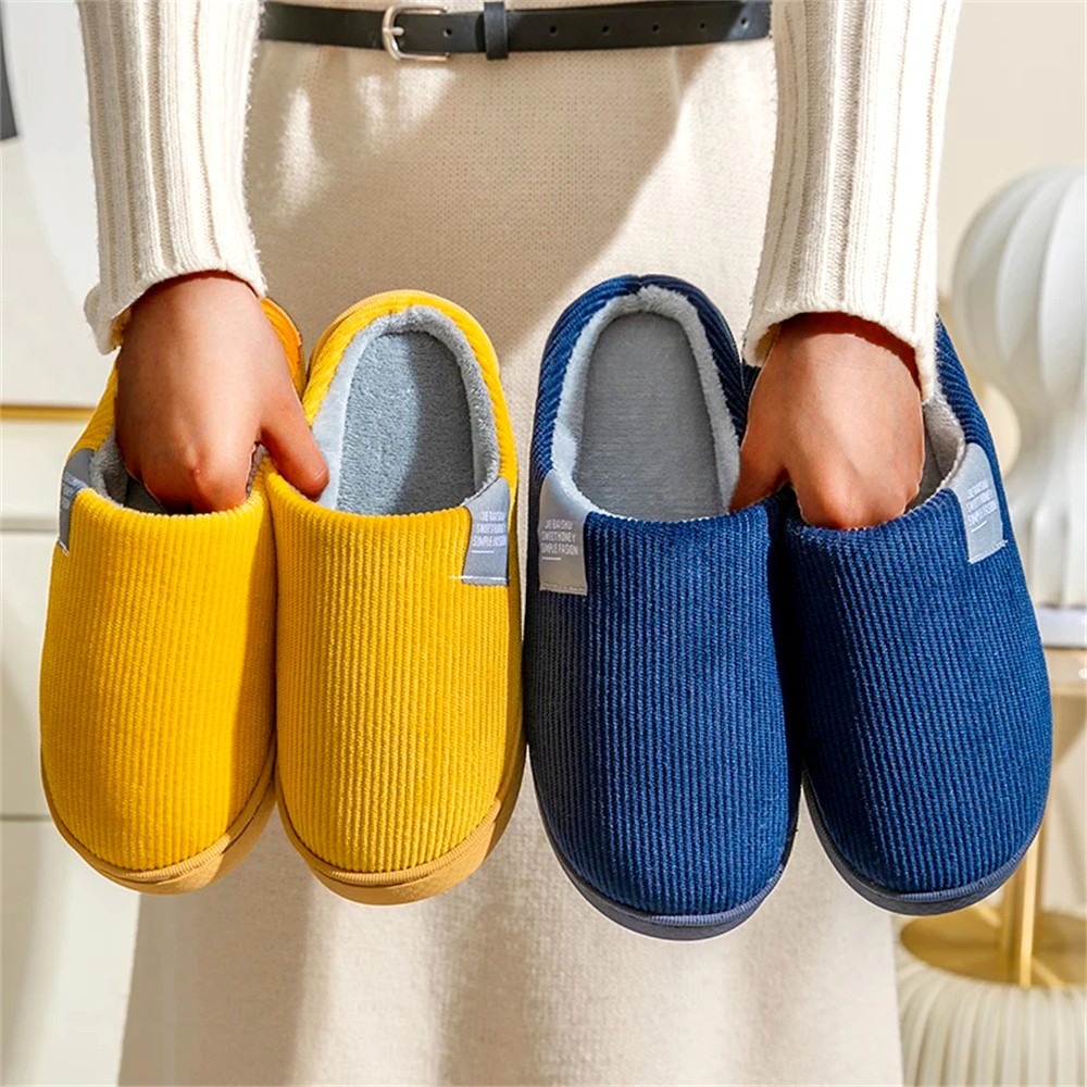 Women Winter Warm Home Slippers Men Indoor Thicken Non-slip Soft Sole Slides Plush Cotton Shoes Ladies Non-slip Couples Slipper