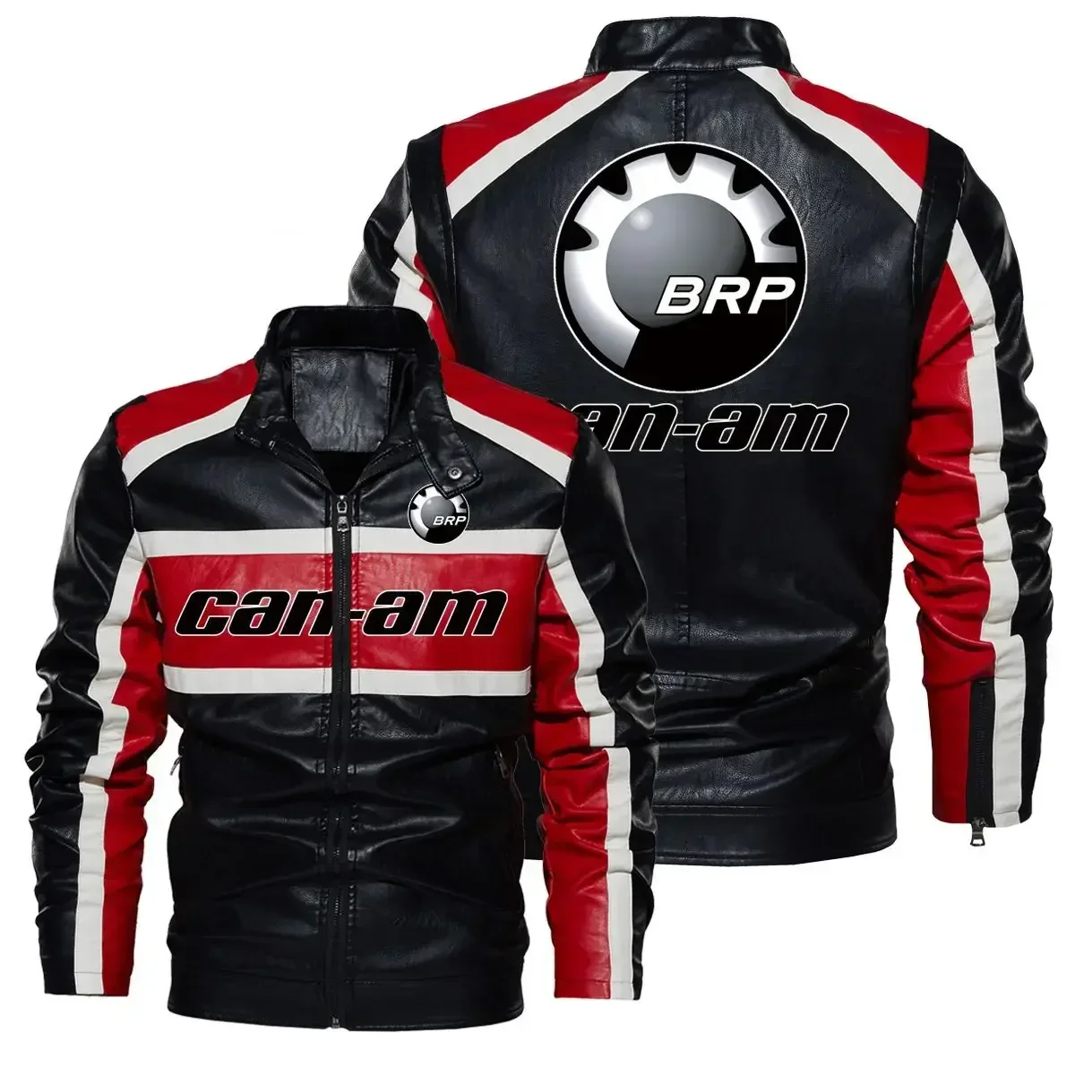 New can-am Contrast PU Leather Jacket Men's Autumn Winter Men High Quality Coat Motorcycle Style Casual Jackets Black Warm