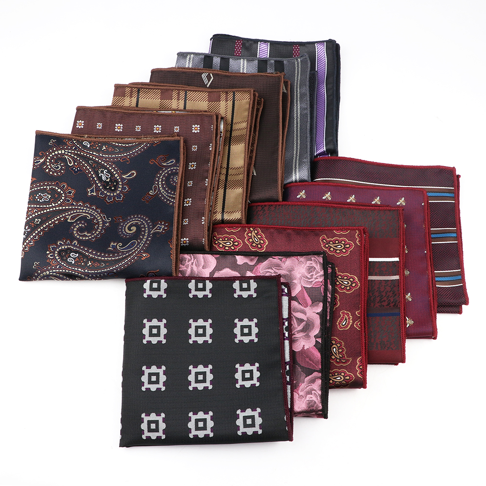 Lenço quadrado do poliéster do lenço para homens, bolso de Paisley, desgaste diário, camisa, terno, presente acessório da decoração, festa do casamento, moda