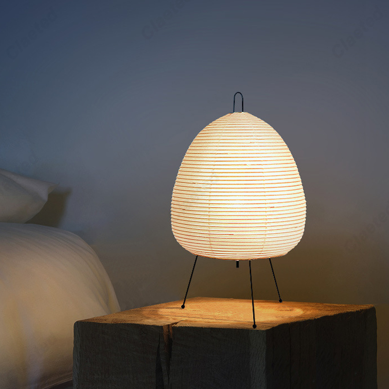 Lampe de table en papier de riz de style japonais, lampe de table sur trépied, lanterne de style japonais, lampe de bureau LED pour chambre à coucher