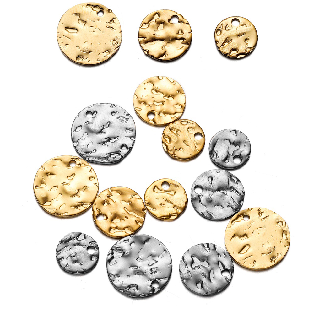 20-50 peças 8/10/12mm amuletos de disco martelado banhado a ouro aço inoxidável redondo pingente de moeda em branco para fazer pulseira de colar diy