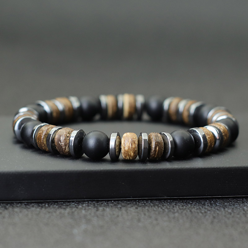 ใหม่สร้อยข้อมือผู้ชายวินเทจหินสร้อยข้อมือไม้ธรรมชาติ Homme Hematite Tiger Eyes สร้อยข้อมือลูกปัดมะพร้าว Brazalete Pulsera Hombre