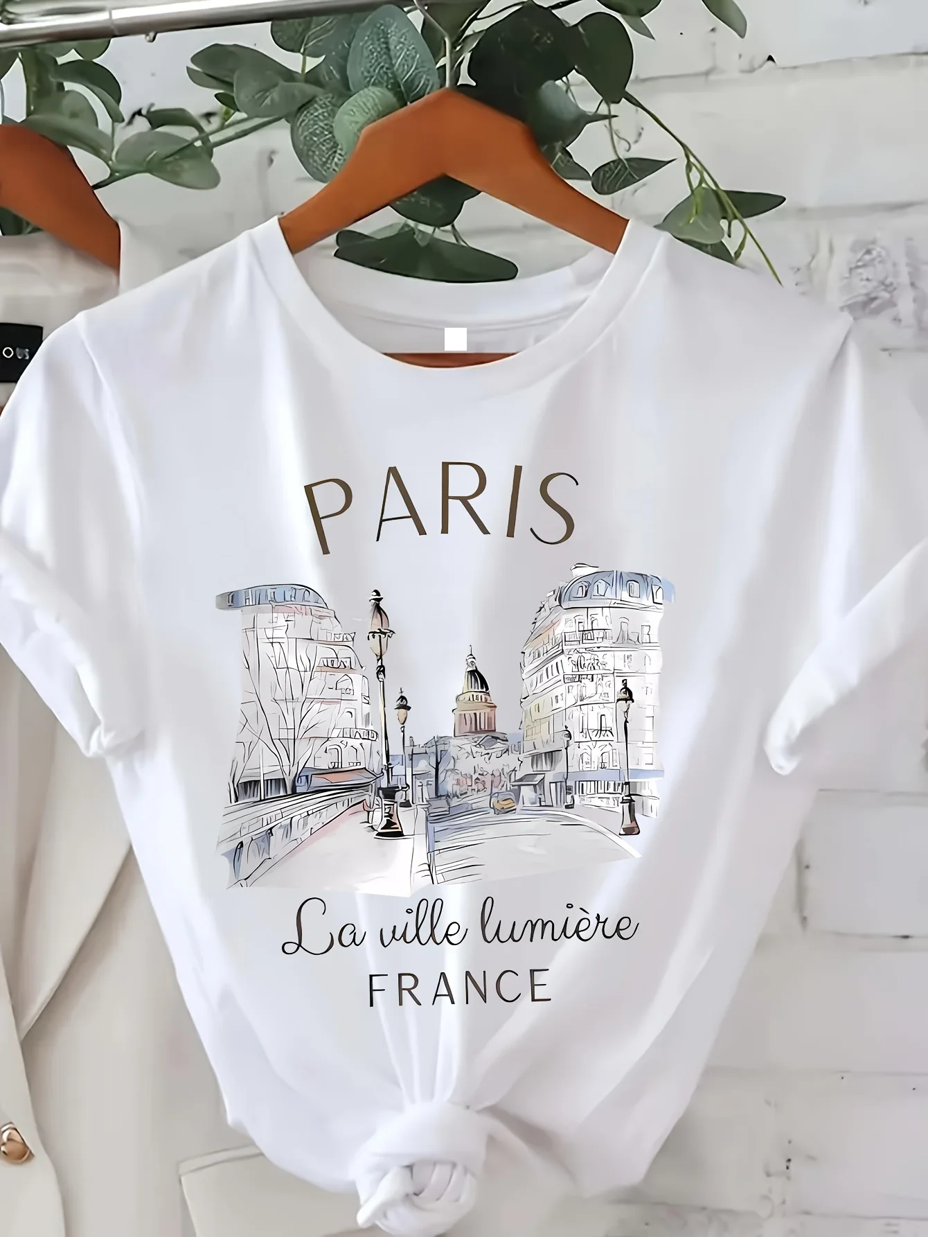 90 年代 Tシャツパリ女性プリント Tシャツガール半袖クルーネックカジュアルトップ夏春婦人服