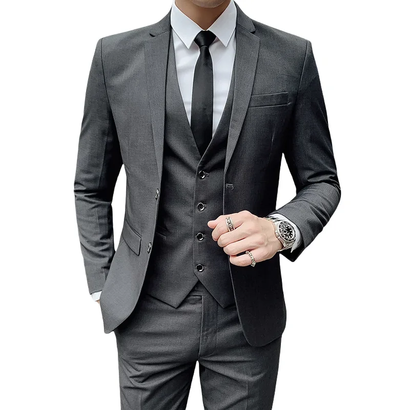 Abito da uomo (giacca + gilet + pantaloni) 2025 Business Gentleman Abito da uomo migliore da matrimonio in tinta unita da lavoro casual alla moda e aderente