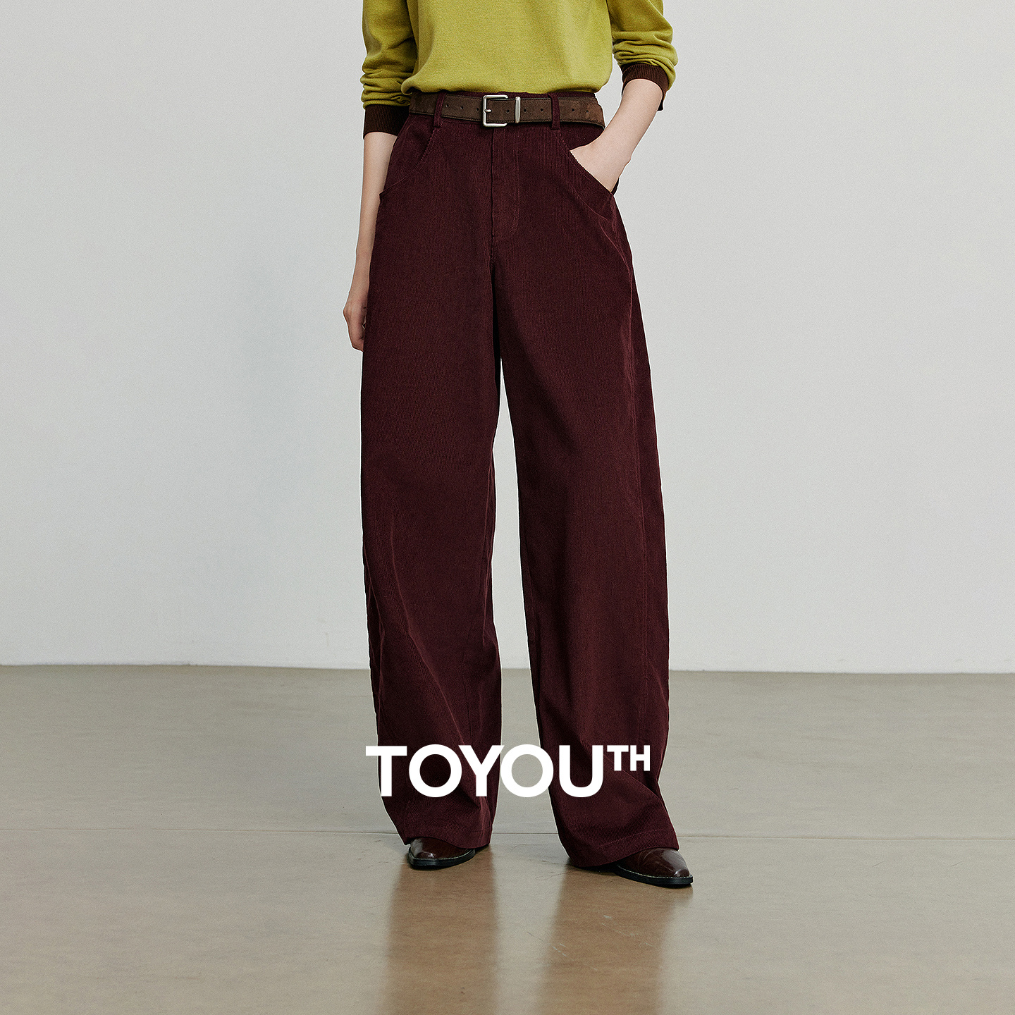 TOYOUTH Mulheres Calças Casuais 2025 Outono Novo Corduroy Reto Perna Larga Calças Banana Ankola Vermelho