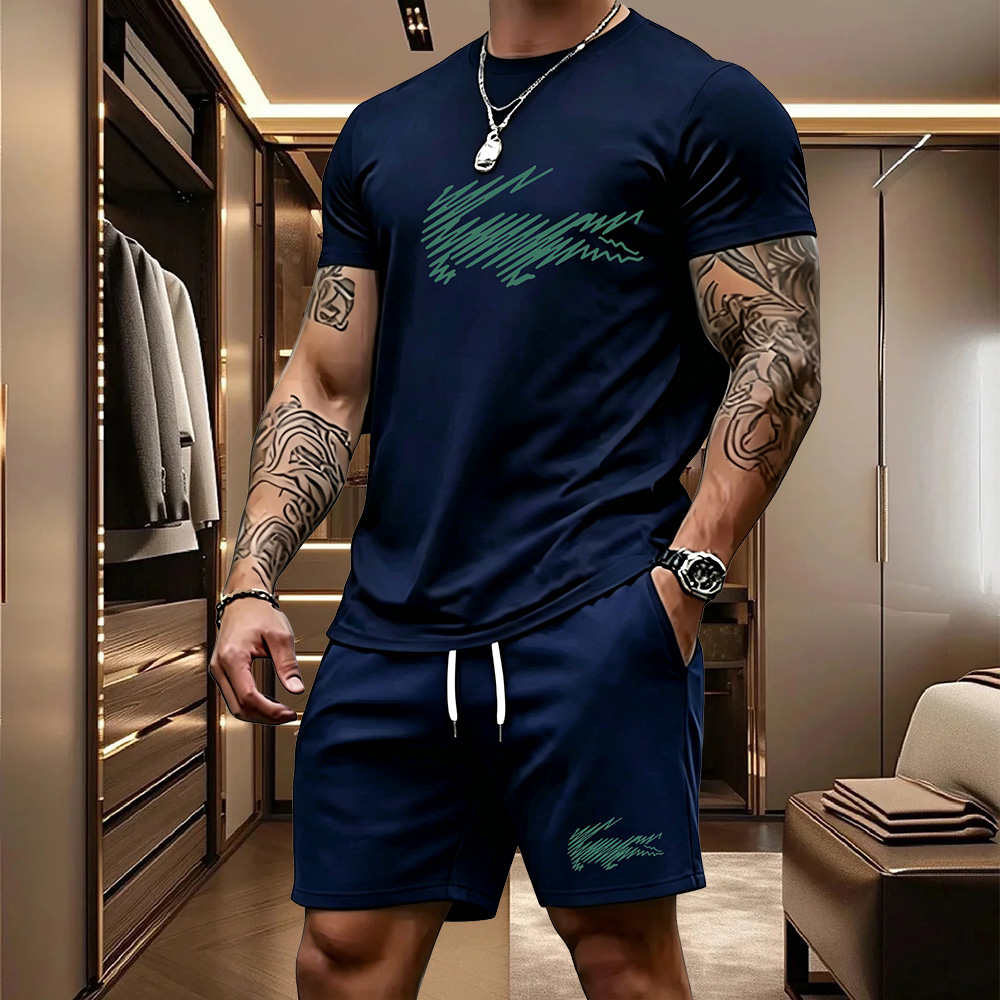 Men's Two-piece Sportswear Short Sleeved T-shirt and Pants Set Running and Fitness Sportswear 2026 Summer Big Discount