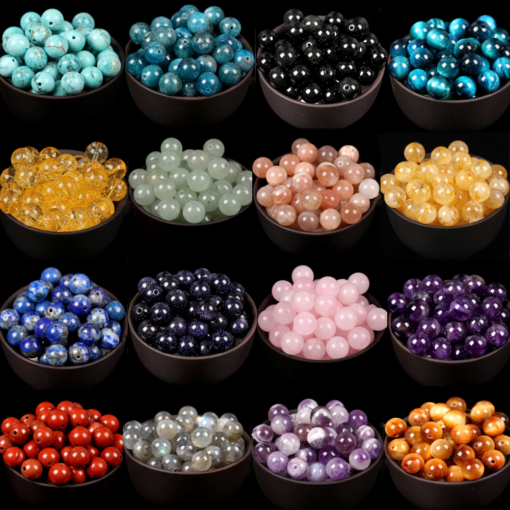 Cuentas redondas naturales de ojo de tigre, amazonita, Lava, turquesas, ágatas, jaspe, granate, espaciador, piedra suelta para la fabricación de joyas, pulsera DIY