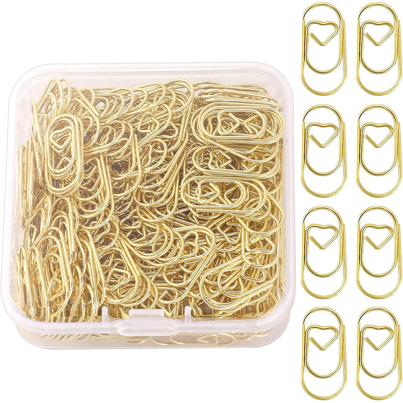 120Pcs/Box 20mm Mini Bookmark Gold Color Heart Clip Bookmark Metal Paper Clips Binder Clip Office Accessories