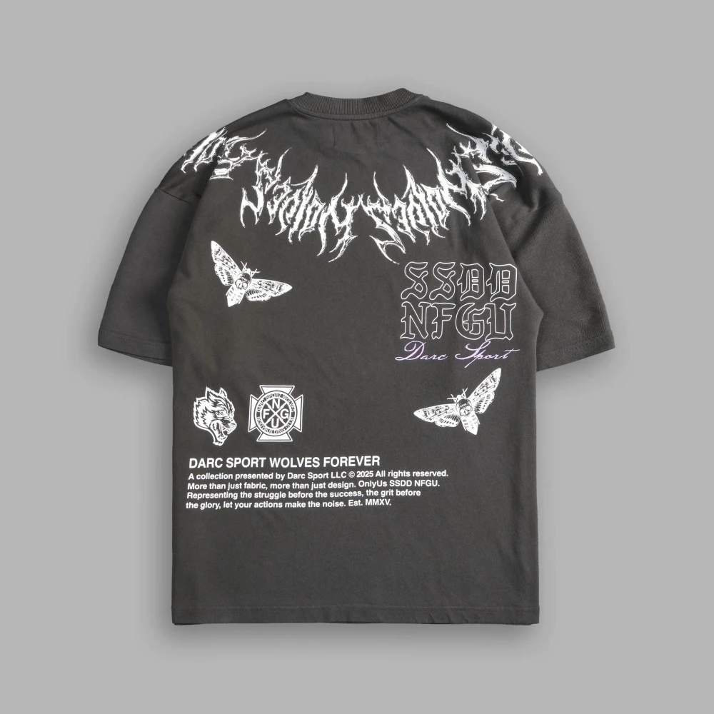 WOLF IRON V2 "PREMIUM" เสื้อยืดโอเวอร์ไซส์สีเทาหมาป่า เสื้อยืดผ้าฝ้ายสำหรับผู้ชายและผู้หญิง US SIZE เสื้อแขนสั้นสไตล์วินเทจลำลอง