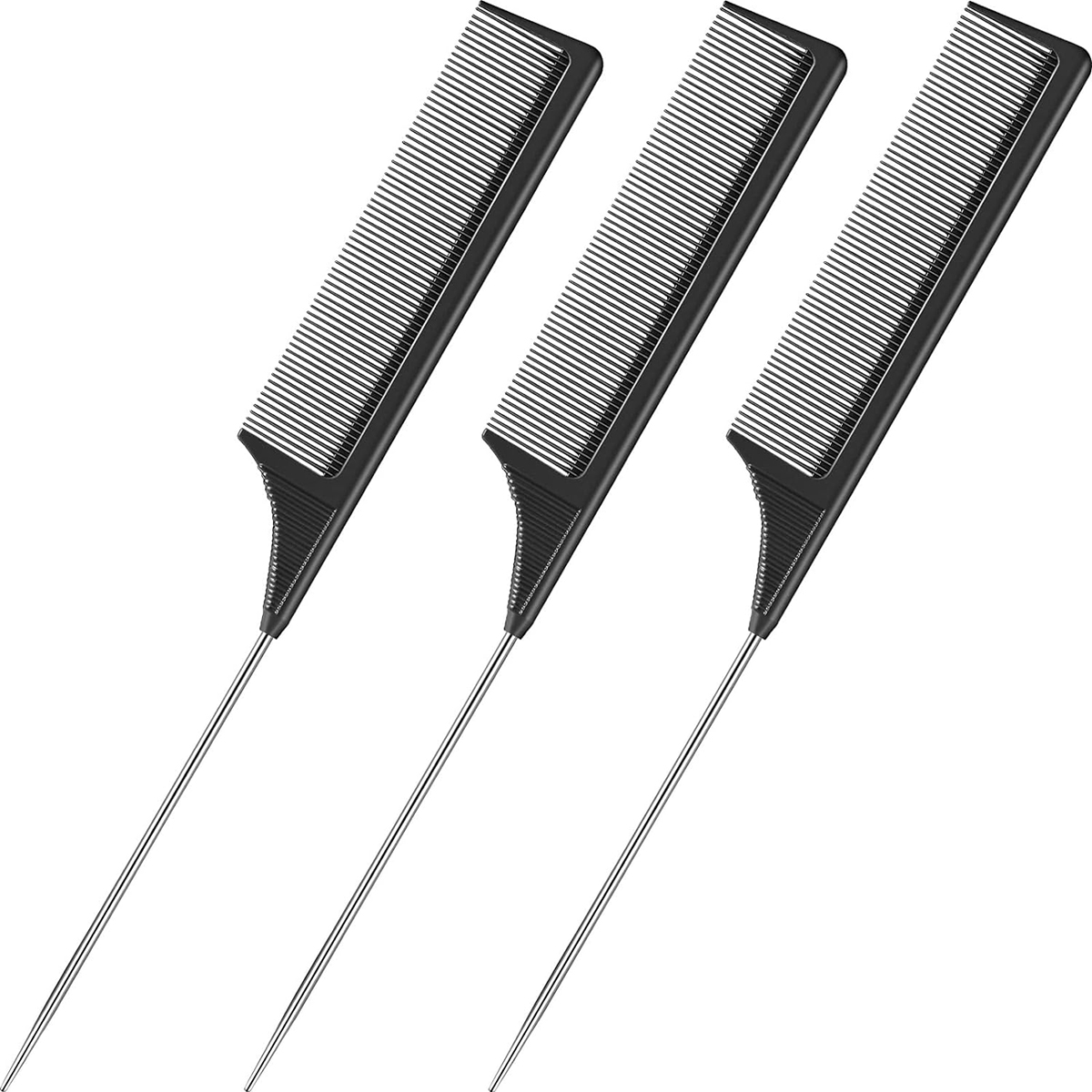 3 Peças Pente Profissional de Salão com Ponta Fina para Rabo de Cavalo, Pente Antiestático para Cabelo, Pente de Aço com Ponta Fina Tipo Rato, Especial para Perucas de Cabelo Natural