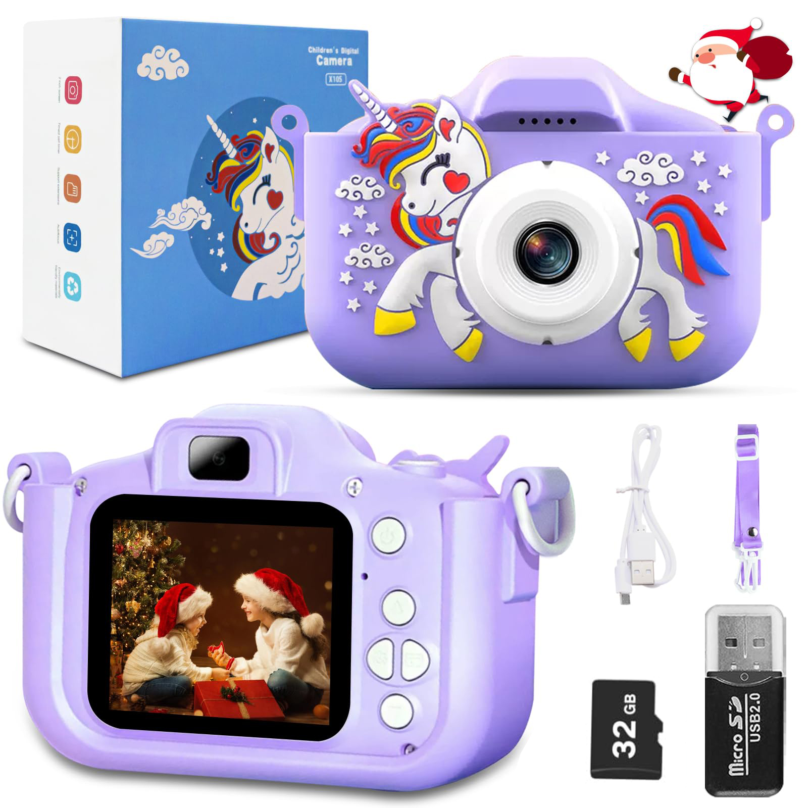 Unicórnio Câmera Digital para Criança, Brinquedo Bonito do Cavalo, Brinquedos Infantis, Natal, Aniversário, Festival, Presentes Infantis, Novo, HD, 32MP1080P