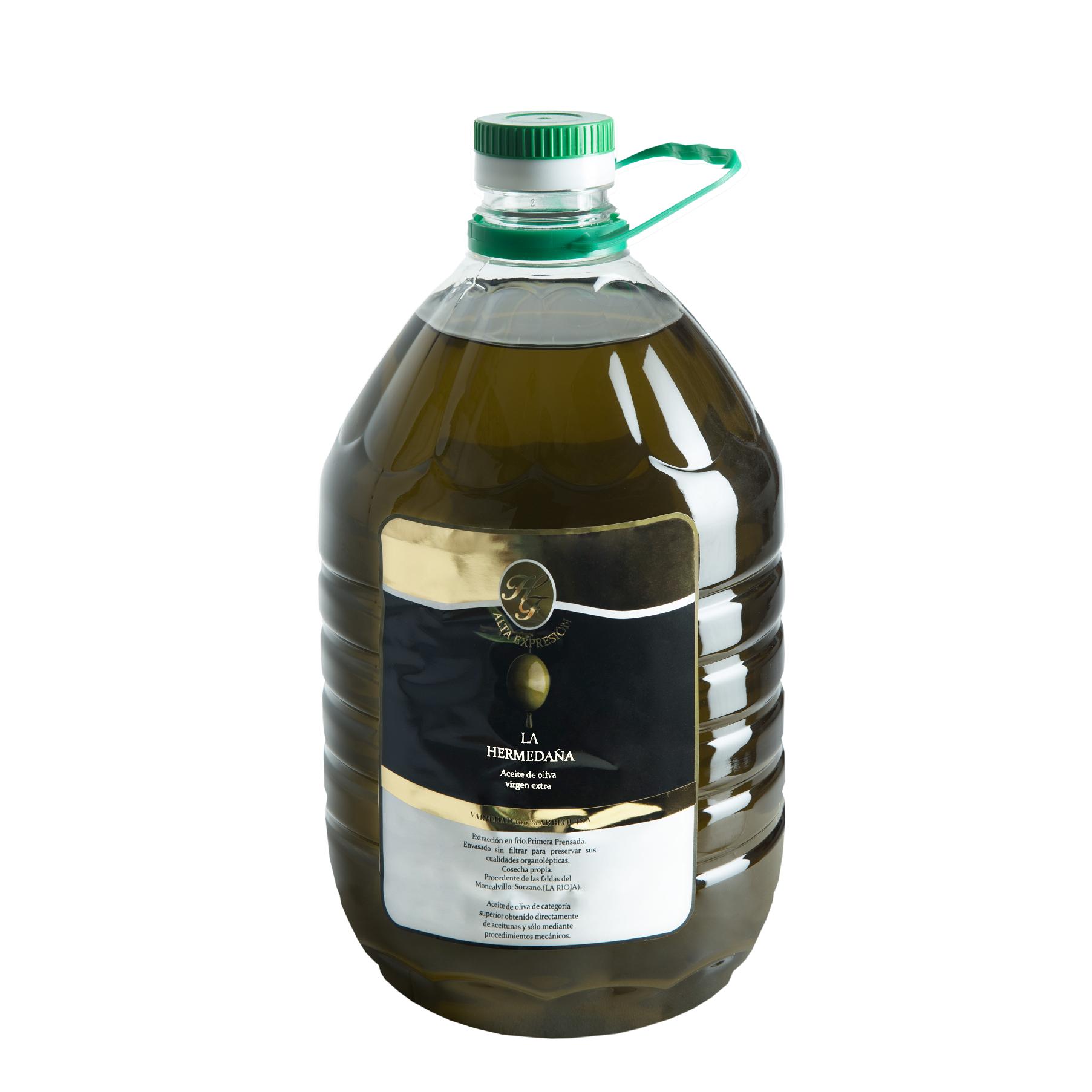 GARRAFA DE 5L - ACEITE DE OLIVA VIRGEN EXTRA EXCLUSIVO - PRODUCCION LIMITADA - EXTRACCION EN FRIO - MONOPARENTAL 100% ARBEQUINA