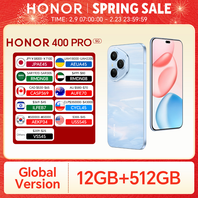 HONOR 400 Pro 5G 글로벌 버전 12GB+512GB 스마트폰 200MP AI 메인 카메라 6.7'' AMOLED 스크린 6000mAh 100W 유선 50W 무선