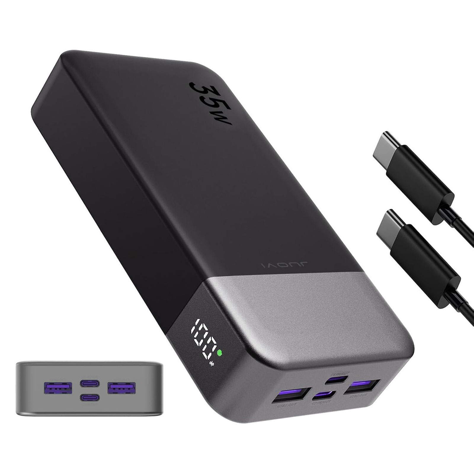 Batterie externe 20000mAh JUOVI, chargeur portable 35W PD 3.0 QC 4.0, charge rapide, chargeur de téléphone avec écran LED, batterie de voyage