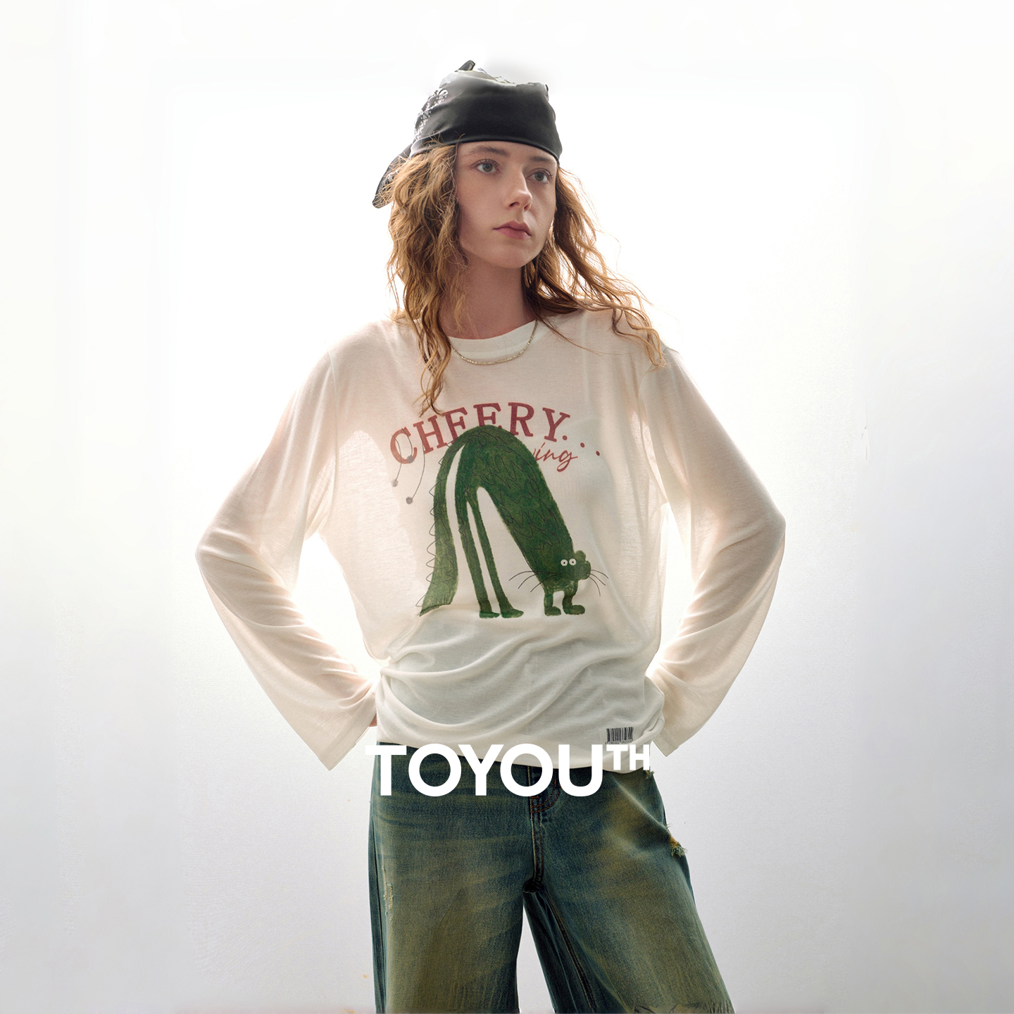 TOYOUTH Cárdigan de lana y lyocell para mujer, Colección Primavera 2026, Nueva colaboración artística, Camiseta divertida AC