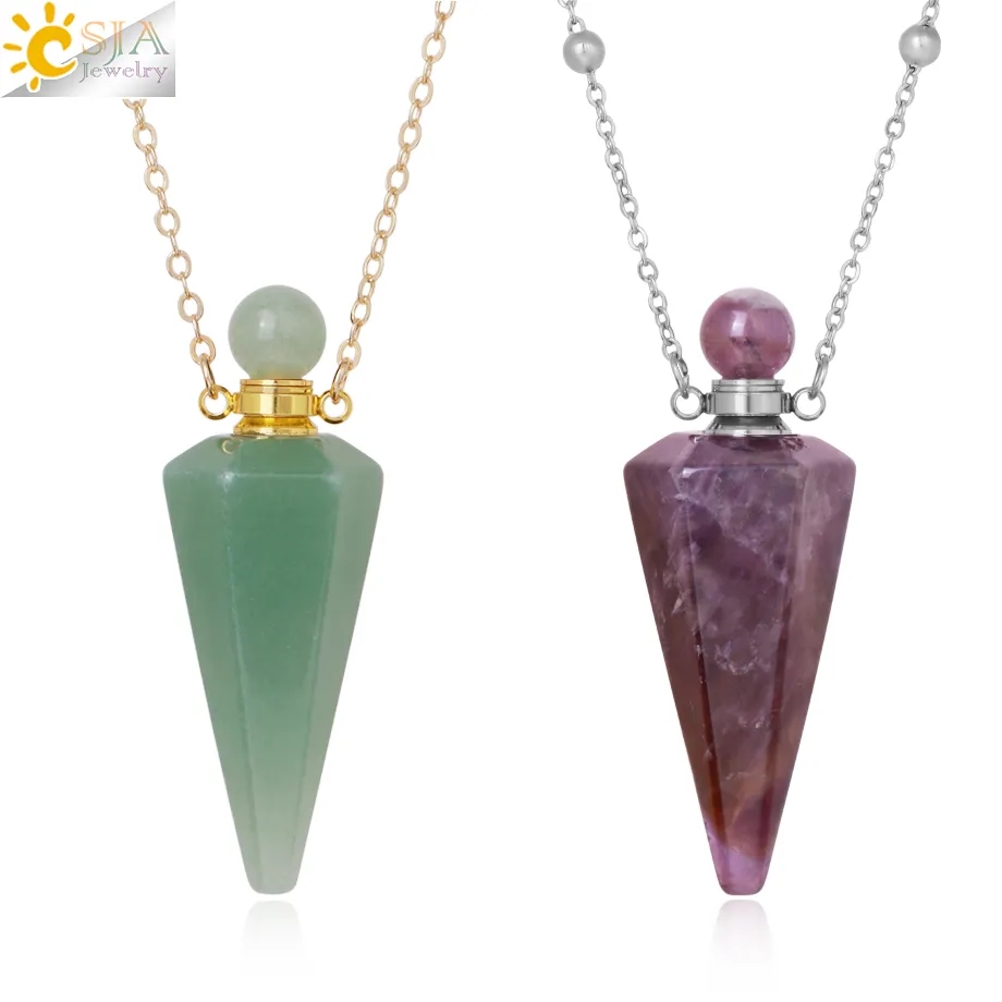 Colar de Perfume de Cristal com Pingente de Cone de Pedra Natural, Pingentes de Quartzo Transparente para Cura, Colares Difusores de Óleos Essenciais H119